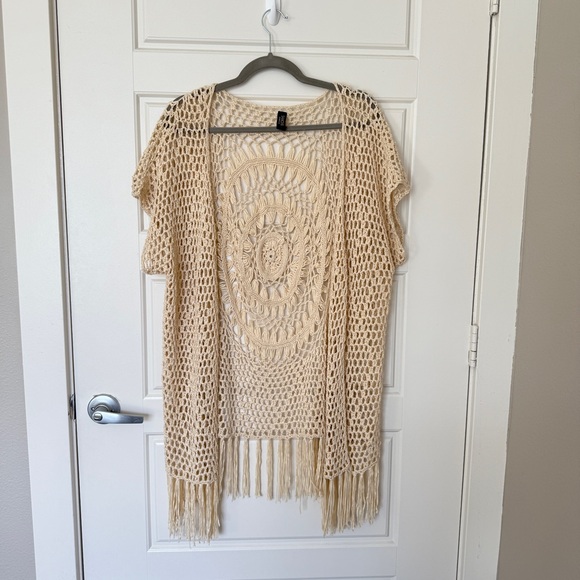 Saachi open kit crochet sun cardigan kimono cover up with tassels boho vacation - Picture 5 of 8